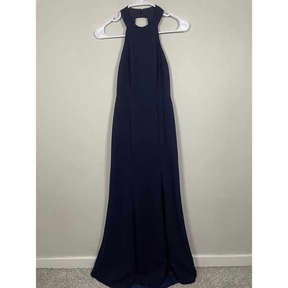 BHLDN Lennox Halter Open Back Side Slit Crepe Gown in Navy Size XXS Formal Prom - Picture 2 of 9